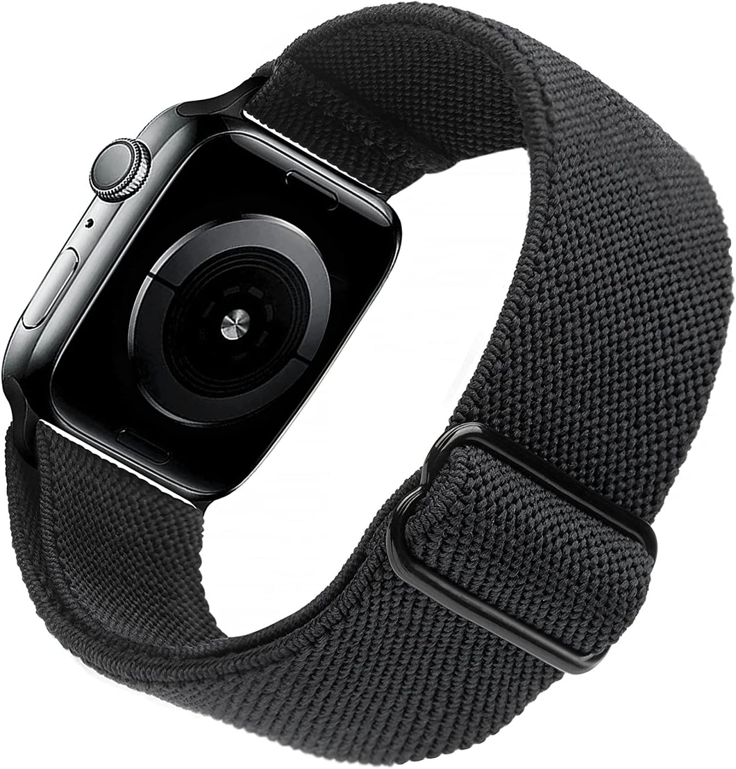 Yiren Elastic Strap for Apple Watch Band 45mm 44mm 42mm Comfortable Adjustable Sport Band for iWatch Series 8 7 6 5 4 SE 3 2 1 Ladies Mens - Black RY016