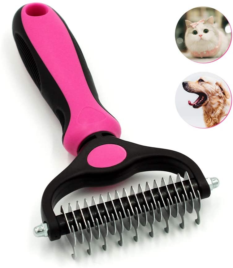 Yiren Pet Grooming Tool- 2 Sided Undercoat Rake for Dogs &Cats-Safe and Effective Dematting Comb for Mats&Tangles Removing-No More Nasty Shedding or Flying Hair RY008